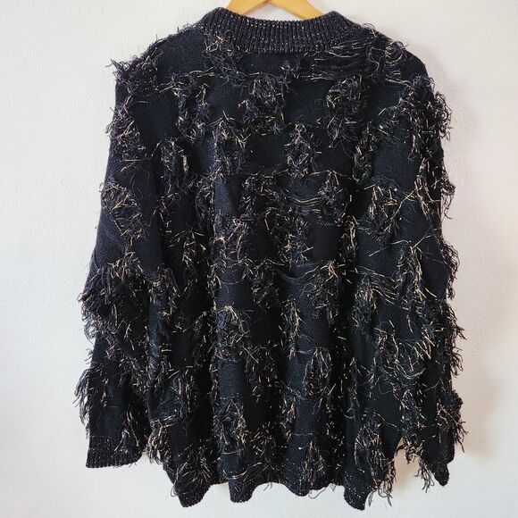 *READ VTG Just For Women Fuzzy Tinsel Gold Black Knit Sweater Metallic 80s 90s - Picture 2 of 9